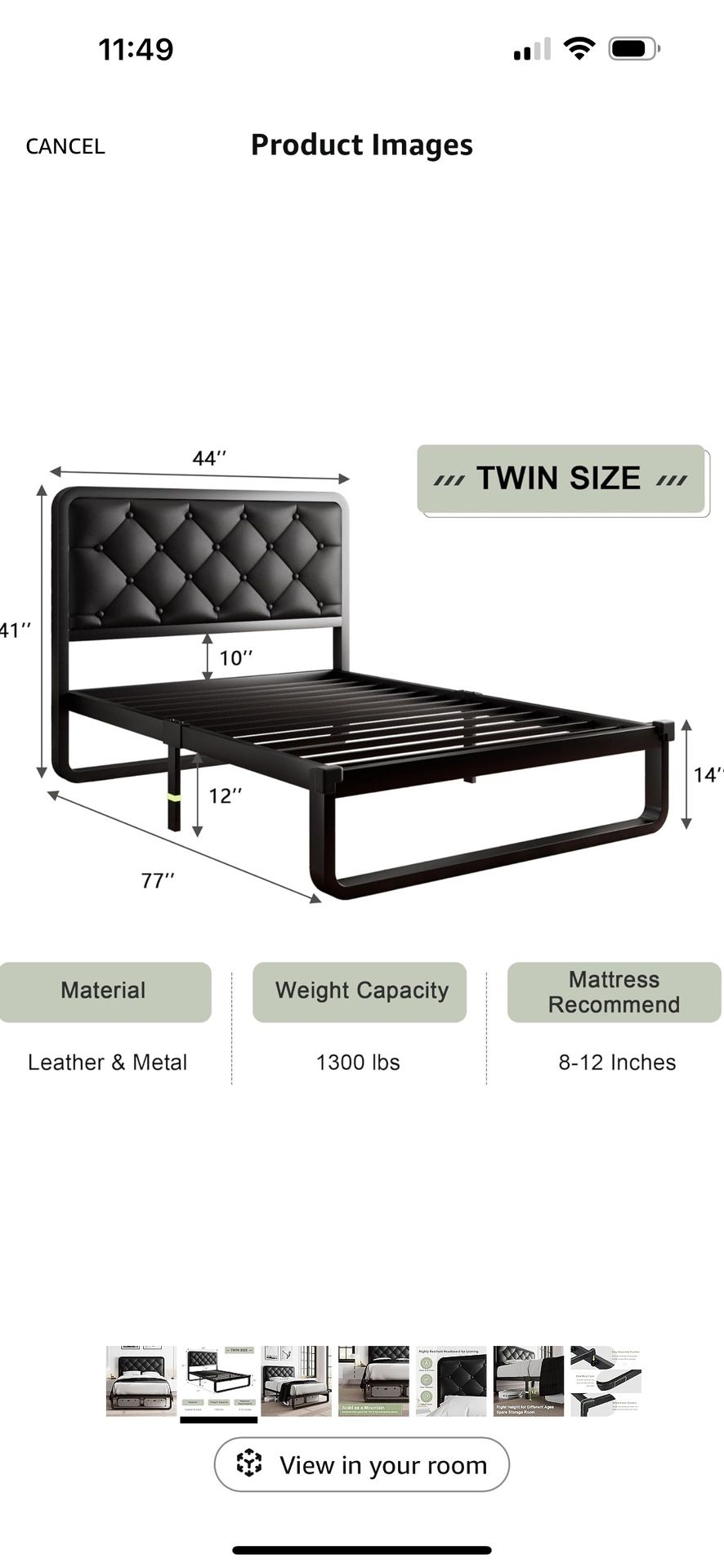 Twin Size Metal Bed Without Mattress
