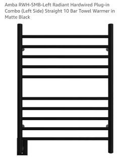Amba RWH-SMB-Left Radiant Hardwired (Left Side) Straight 10 Bar Towel Warmer, black