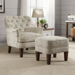 Fabric Accent Chair and Ottoman
