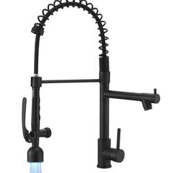 Fapully Black Kitchen Faucet with Pull Down Sprayer, LED light and 2nd nozzle