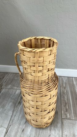Tall Woven Rattan Basket / Vase with Decorative Branches – Home Decor