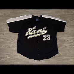 Vintage 90’s Karl Kani Black Silver Jersey XXL Hip Hop Rap Button Up 23
