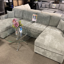 Beautiful! U shape sectional sofa grey corduroy