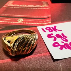 18K Solid Gold Wedding Ring NATURAL DIAMONDS 💎 STONES 5Gr Size 6.5