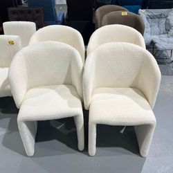 New Dining Chair Upholstered Set of 4,Stylish Accent Barrel Side Chairs Cozy Sofa Chairs Teddy Velvet Comfortable Armchairs for Bedroom Reading Room W