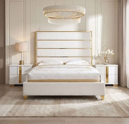 Brand New Glam Gold White Queen Size Bed Frame