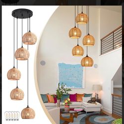 5-Light Rattan Pendant Chandelier
