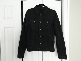GEORGE Mens S (34-36) Black Rugged Wear Button Front Trucker Denim Jean Jacket