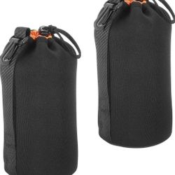 2Pcs 3.9" IDx7.1" H Camera Lens Bag with Thick Protective Neoprene Black Orange