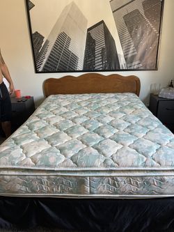 Antique Queen Sized Wooden Bed Frame And Box Spring