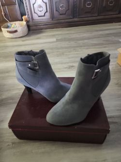 Gray Suede Ankle Boots with Kitten Heel