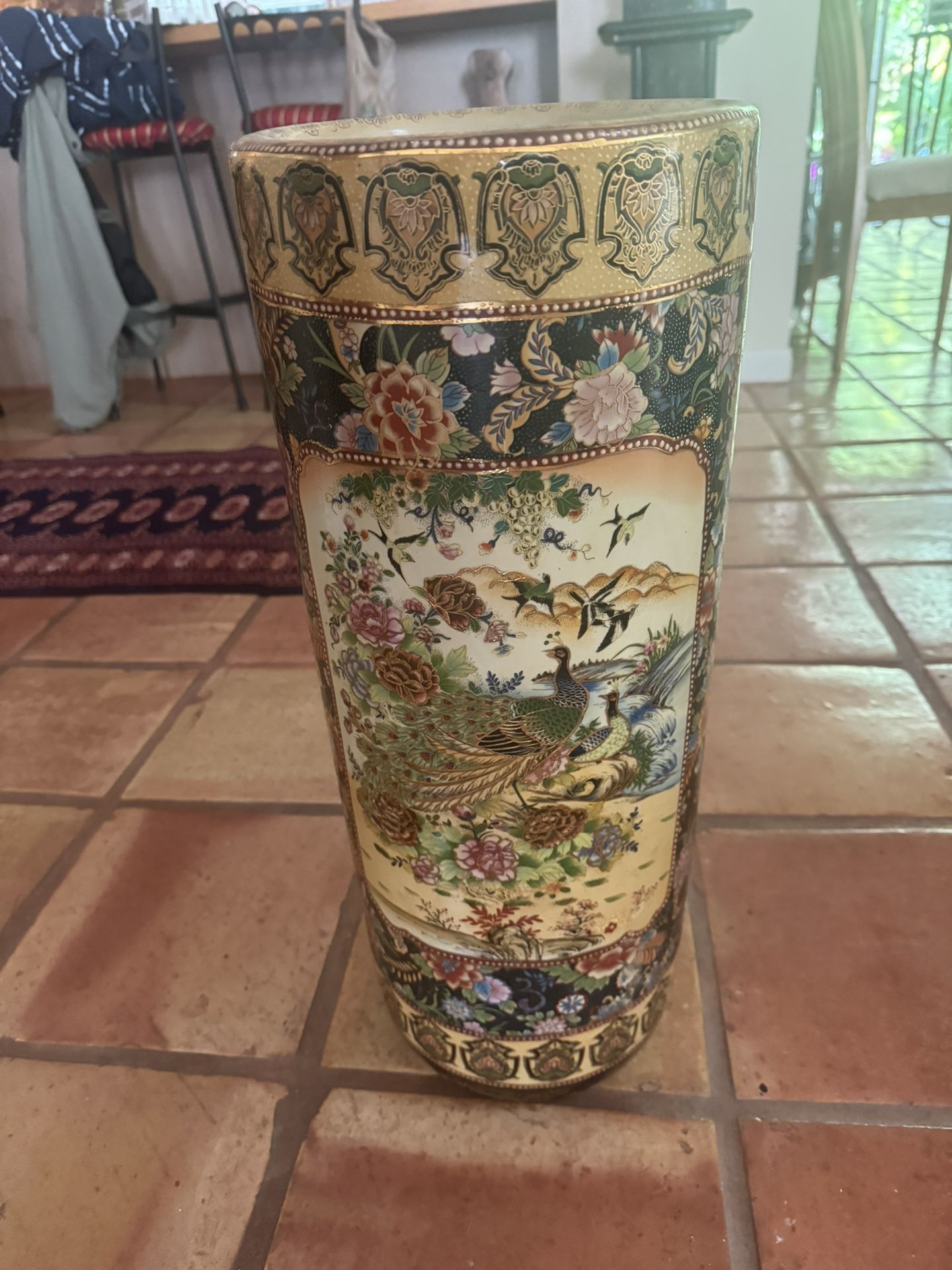 Vintage Royal Satsuma Japanese Hand Painted Porcelain Umbrella Stand