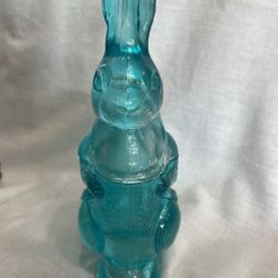 Zabkowice Glass Rabbit with Basket Candy Dish, Blue Bunny Dish, Vintage Glass Rabbit 9.5 Rare