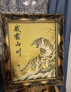 Large Hand Made  Embroidered Picture With Frame