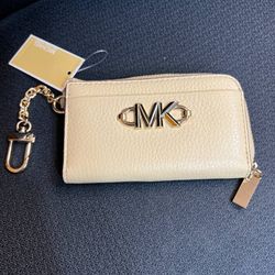 Michael Michael Kors Cream Leather Zip Card Case NWT $128