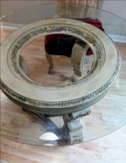 Round Glass Top Table Ornate Base