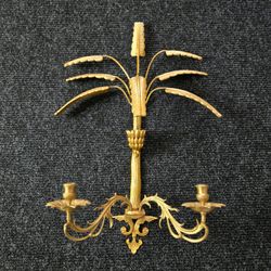 Vintage Mid-Century Hollywood Regency Gilt Metal Palm Tree Wall Sconce – Single