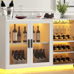 Wine Bar Cabinet with LED Lights, Floating Coffee Bar with Glass Rack and Removable Wine Racks