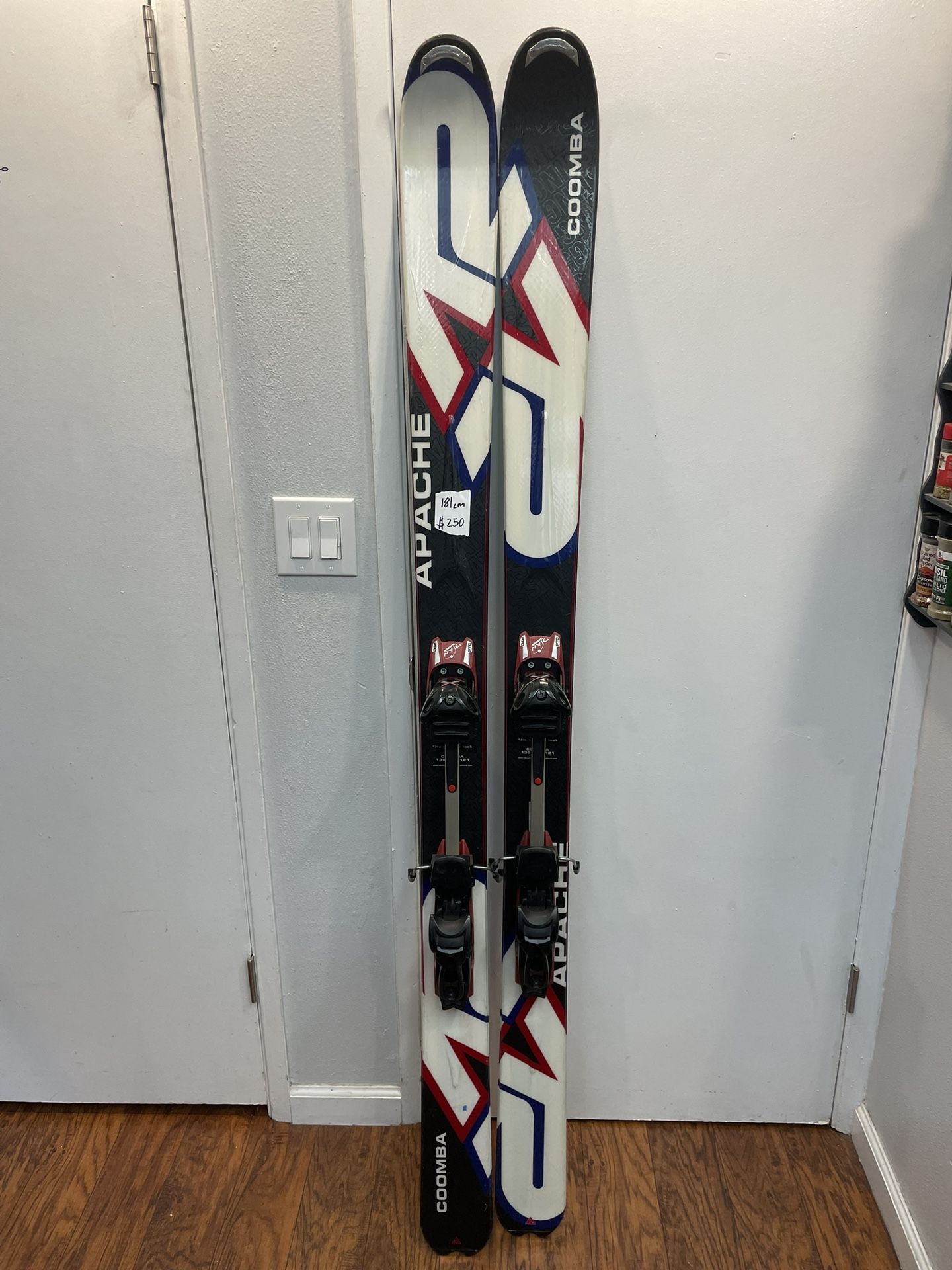 181cm k2 apache coomba skis with back country bindings