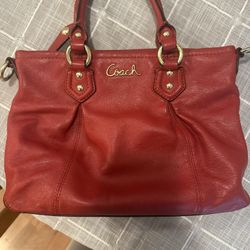 Coach Red Leather Mini Ashley Tote Satchel Crossbody Bag F20342