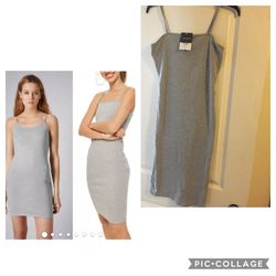 Topshop Women's Cami Bodycon Tank Dress Size 6 Midi Strappy Basic Layering