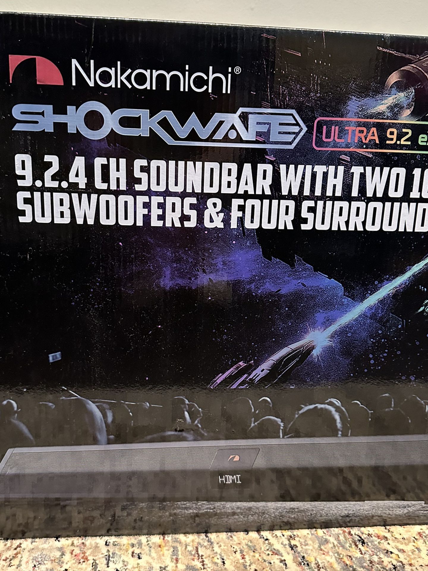 Brand New: Soundbar with Dual 10" Subwoofers (Wireless) and 4 Rear Surround Effects Speakers