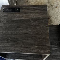 Record holder with built-in power outlets and USB ports. Willing to accept a reasonable offer.