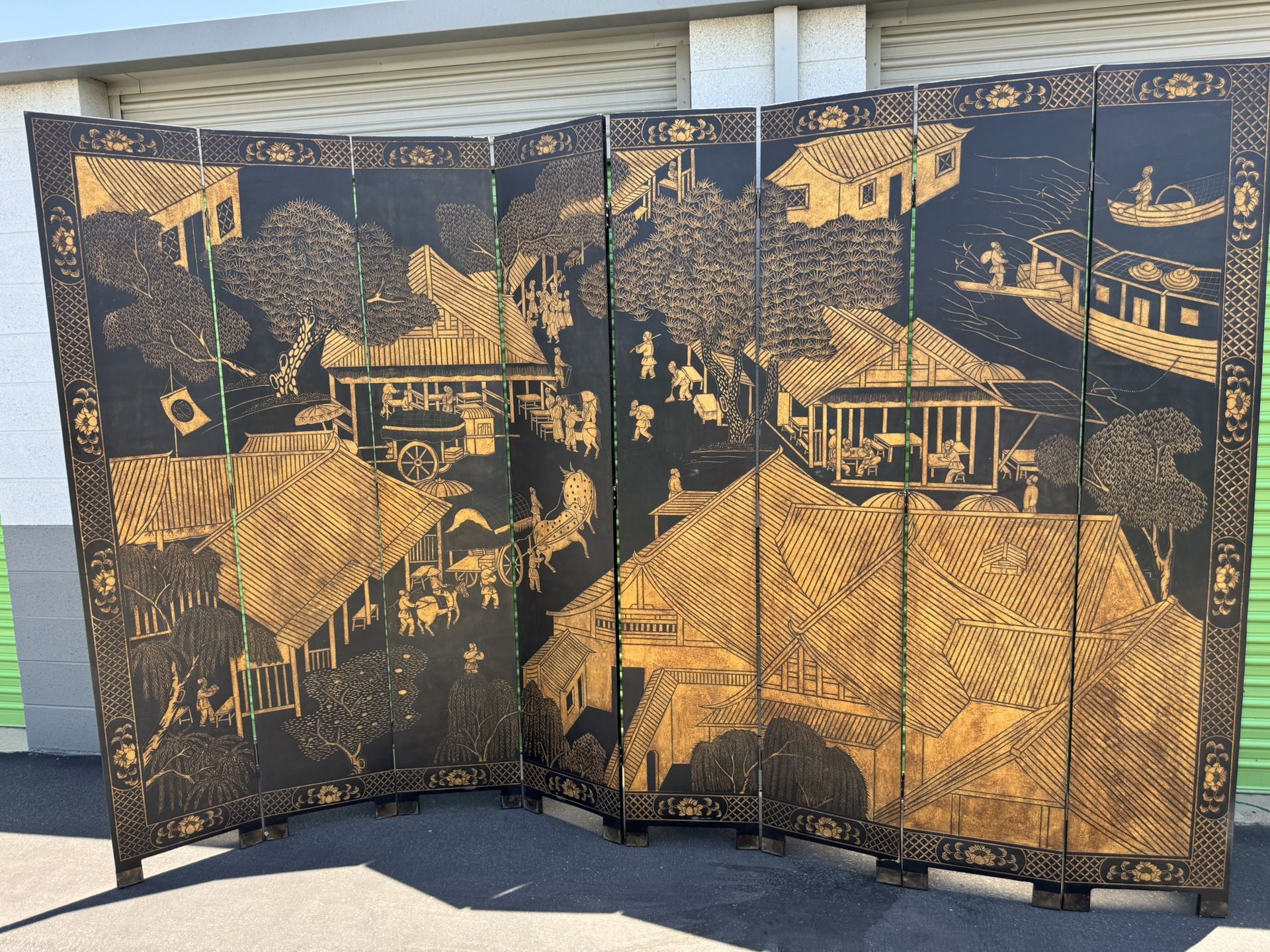 Vintage chinese wall divider art engraved