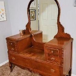 Antique Vanity Mirror And Bench