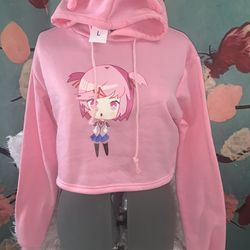 Pink Anime Girl Cropped Hoodie Large