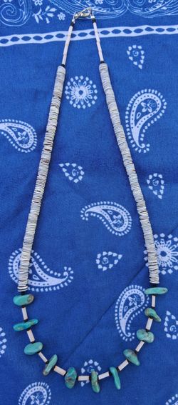 Gray Oyster And Turquoise Necklace 