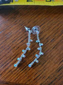 ✨ AB Aurora Borealis Rhinestone Long Dangle Earrings Silver Tone Y2K Glam