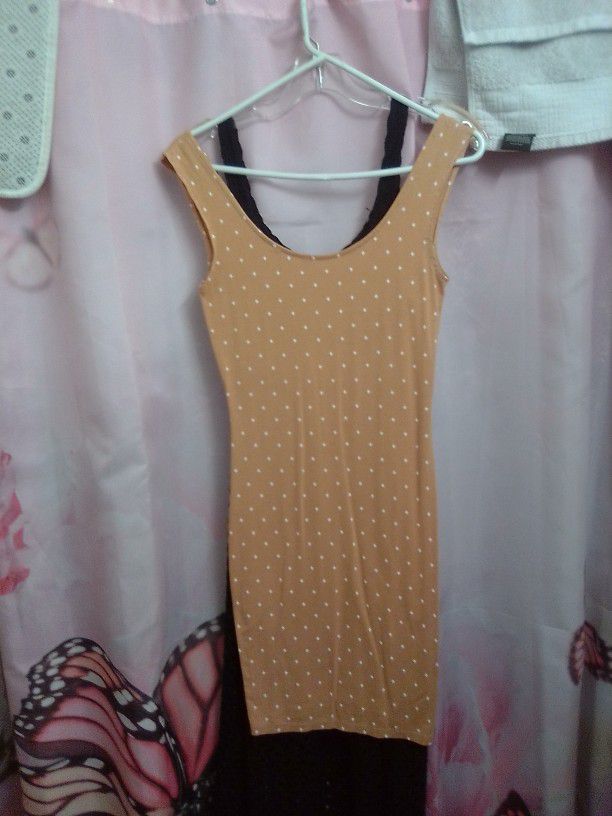 Yellow Dress With White Polka Dots Small