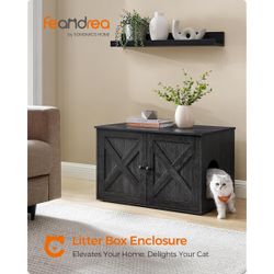 Feandrea Cat Litter Box Enclosure, Litter Box Furniture Hidden | With Removable Divider, Indoor Cat House, End Table, 31.5 X 20.9 X 19.7 Inches, Ink B