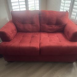 Red Suede Loveseat 