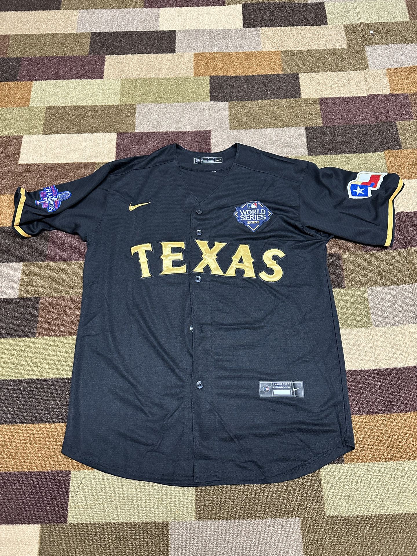 Texas Rangers Black Gold Jersey With Patches Stitched