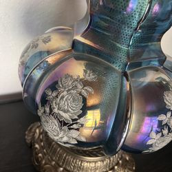 Vintage Blue Glass Lamp Set