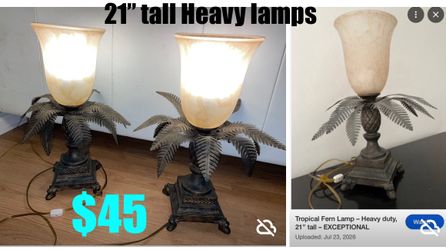 $46 Set of 2 Vintage large Tropical pinaple palms Lamps Heavy duty Metal in excellent condition
