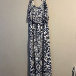 Ark & Co Blue and White Spaghetti Strap Maxi Sundress