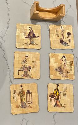 Bamboo Coaster Set with Holder – Chinese Art