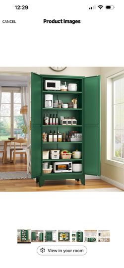 Dark green metal tall pantry storage kitchen garage etc