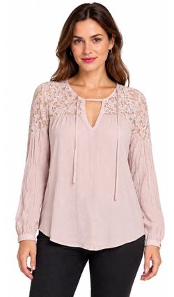 Melrose and Market Blush Pink Lace Panel Long Sleeve Blouse Size Small