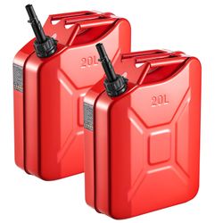 VEVOR 5.3 Gal Metal Fuel Jerry Can 2 Pack Red 20L Leakproof with Spout