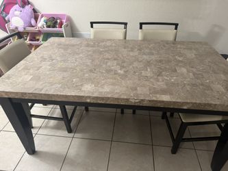 White Gray Marble Dining table Black Frame