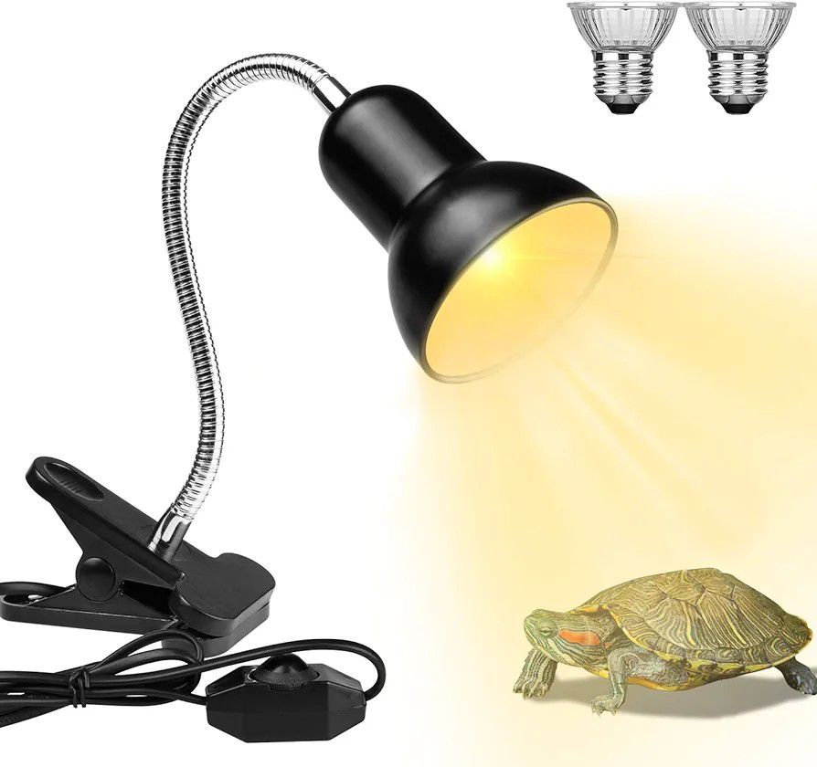 Reptile Heat Lamps, Turtle Lamp UVA/UVB Turtle Aquarium Tank Heating Lamps with Clamp, 360°Rotatable Basking Lamp for Reptiles Lizard Turtle Snake wit