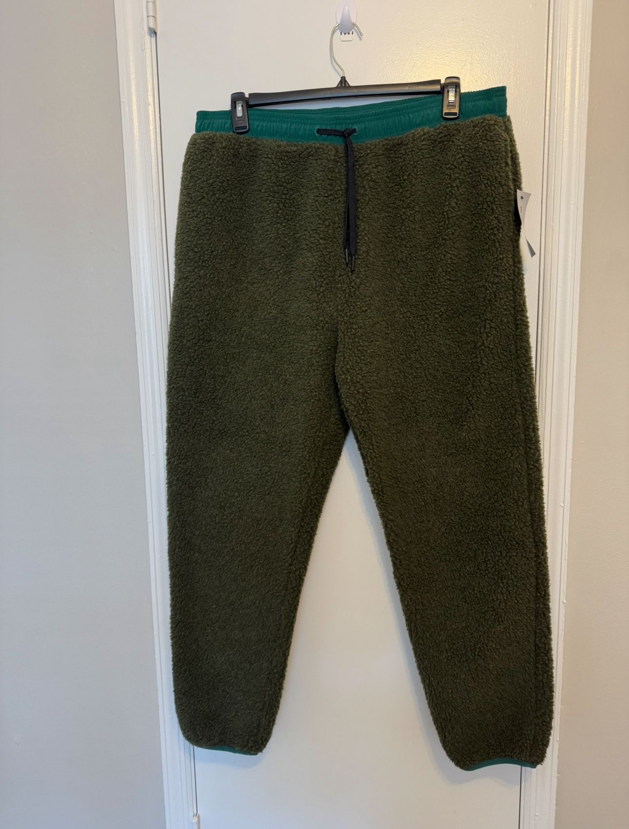 Zelos Sherpa Jogger Sweatpants Size L Mens Green Fleece Drawstring Pockets