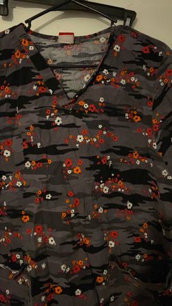 Floral Camo Print Scrub Top