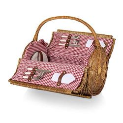 🧺 For Sale: PICNIC TIME Barrel Wicker Picnic Basket for 2 – Red & White Gingham Lined Includes Wine Picnic Set | Classic, Elegant & Ready for Outdoor
