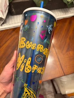 Buenas Vibras Plastic Tumbler with Straw