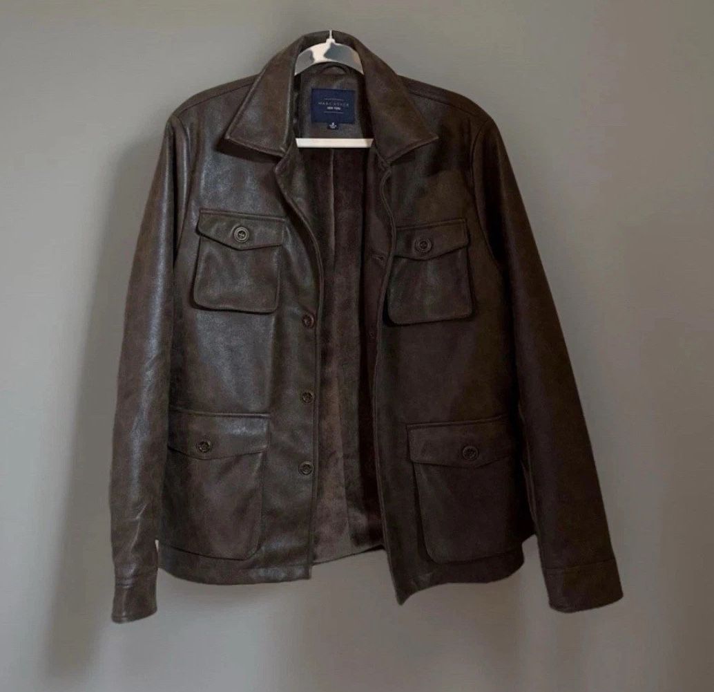 Marc Asher New York Men’s Brown Faux Leather Jacket Size Medium Classic Style